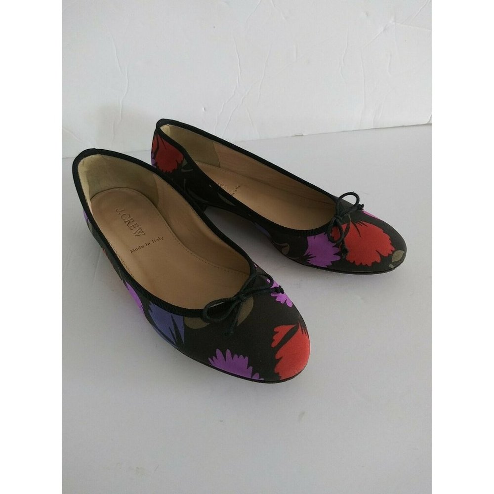 J Crew Ballet Flats Flowered Made In Italy Leather Size 5.5